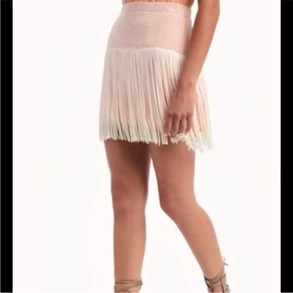 Ella Moss Fringe Skirt coral/cream size Small - Picture 4 of 6